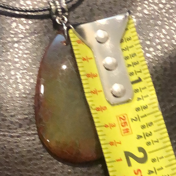 Fire Dragon Agate Teardrop Pendant on Waxed Necklace w/ Lobster Claw Clasp - Picture 9 of 11